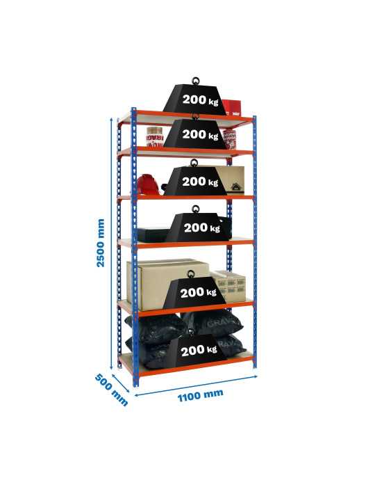 Estanteria 2500x1100x500 MADERCLICK SUPERPLUS 6/500 AZUL/NARAN/MAD marca SIMONRACK