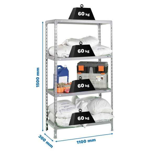 Estanteria 1500x1100x300 ECOCLICK SUPERPLUS 4/300 GALVANIZADO marca SIMONRACK
