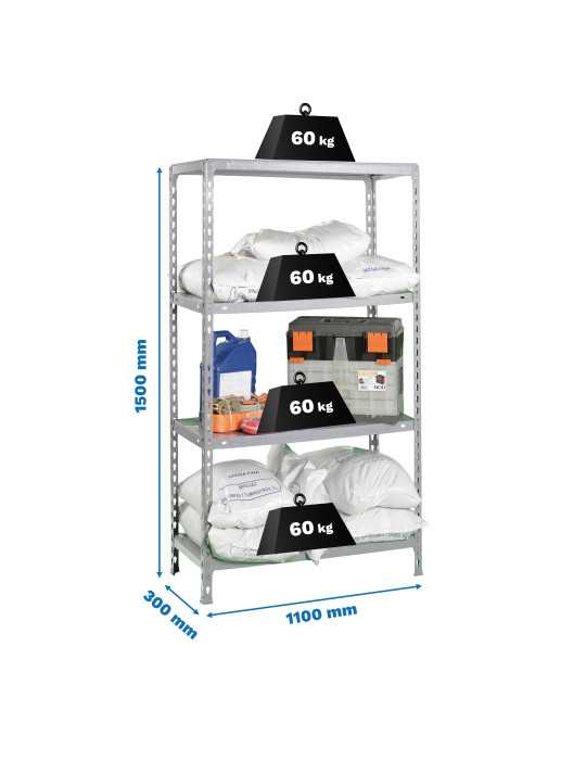 Estanteria 1500x1100x300 ECOCLICK SUPERPLUS 4/300 GALVANIZADO marca SIMONRACK