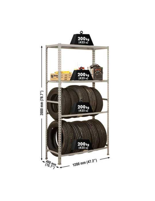 Estanteria 2000x1200x400 SIMONGARAGE MEGAPLUS 4/400 GRIS marca SIMONRACK