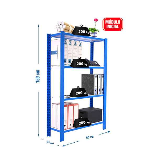 Estanteria 1500x900x300 OFFICLICK 4/300 METAL I.M. AZUL/BLANCO marca SIMONRACK