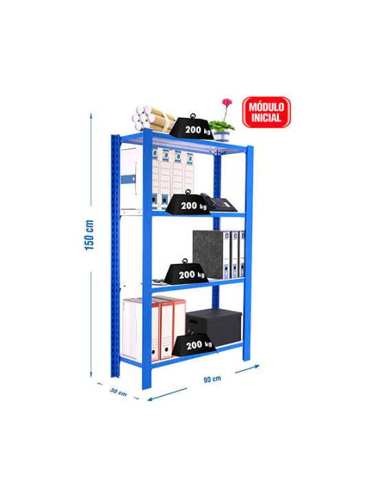 Estanteria 1500x900x300 OFFICLICK 4/300 METAL I.M. AZUL/BLANCO marca SIMONRACK