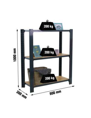 Estanteria 1000x800x300 OFFICLICK 3/300 WOOD 800 ANTRACITA/OSB marca SIMONRACK