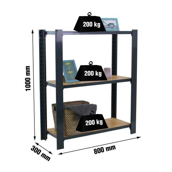 Estanteria 1000x800x300 OFFICLICK 3/300 WOOD 800 ANTRACITA/OSB marca SIMONRACK