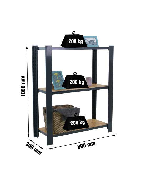 Estanteria 1000x800x300 OFFICLICK 3/300 WOOD 800 ANTRACITA/OSB marca SIMONRACK