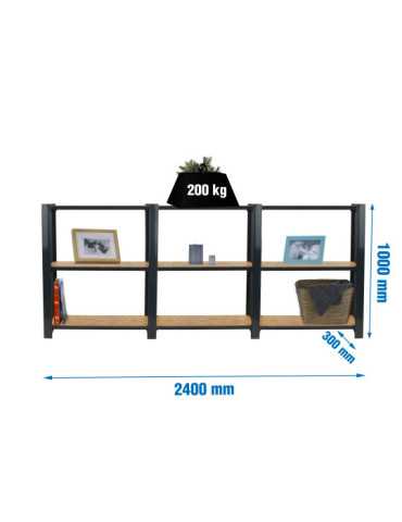 Estanteria 1000x2400x300 OFFICLICK 3/300 WOOD 2400 ANTRACITA/OSB marca SIMONRACK