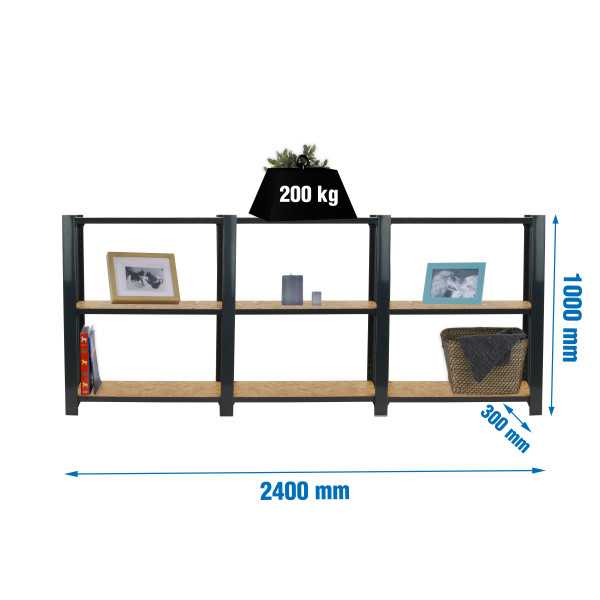 Estanteria 1000x2400x300 OFFICLICK 3/300 WOOD 2400 ANTRACITA/OSB marca SIMONRACK