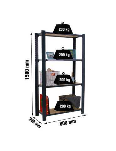Estanteria 1500x800x300 OFFICLICK 4/300 WOOD 800 ANTRACITA/OSB marca SIMONRACK