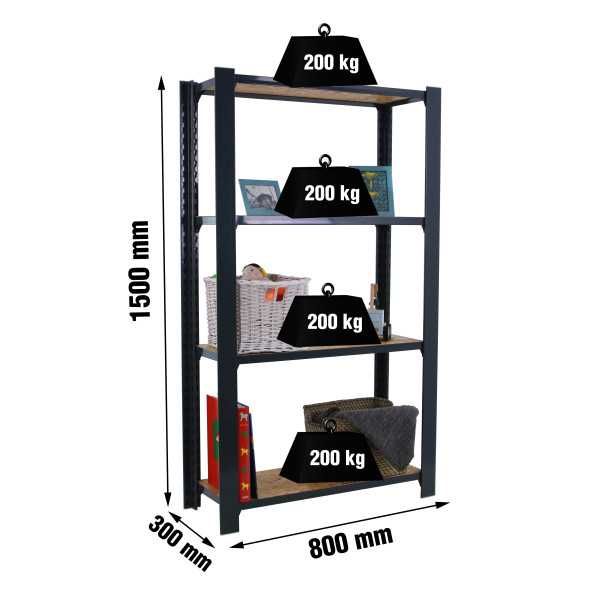 Estanteria 1500x800x300 OFFICLICK 4/300 WOOD 800 ANTRACITA/OSB marca SIMONRACK