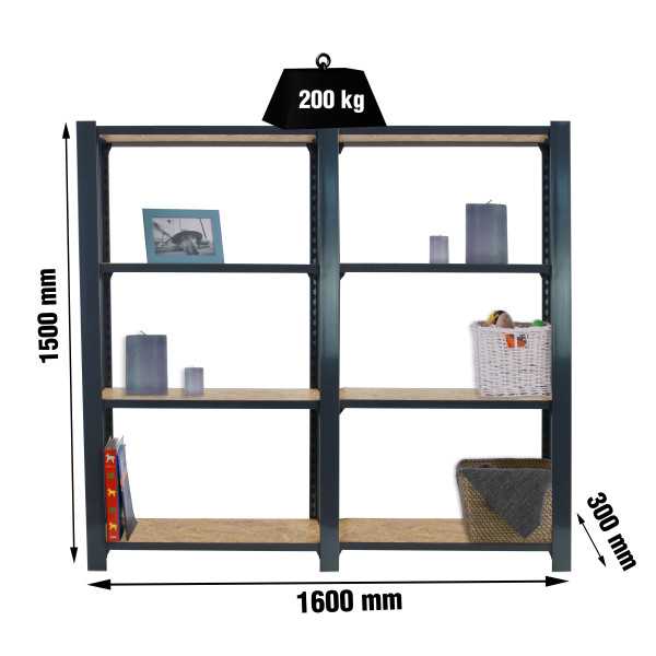 Estanteria 1500x1600x300 OFFICLICK 4/300 WOOD 1600 ANTRACITA/OSB marca SIMONRACK