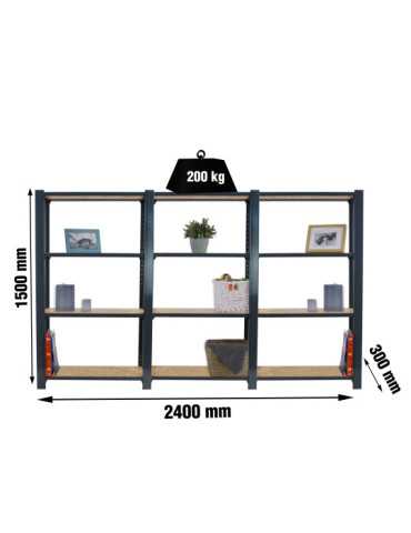 Estanteria 1500x2400x300 OFFICLICK 4/300 WOOD 2400 ANTRACITA/OSB marca SIMONRACK