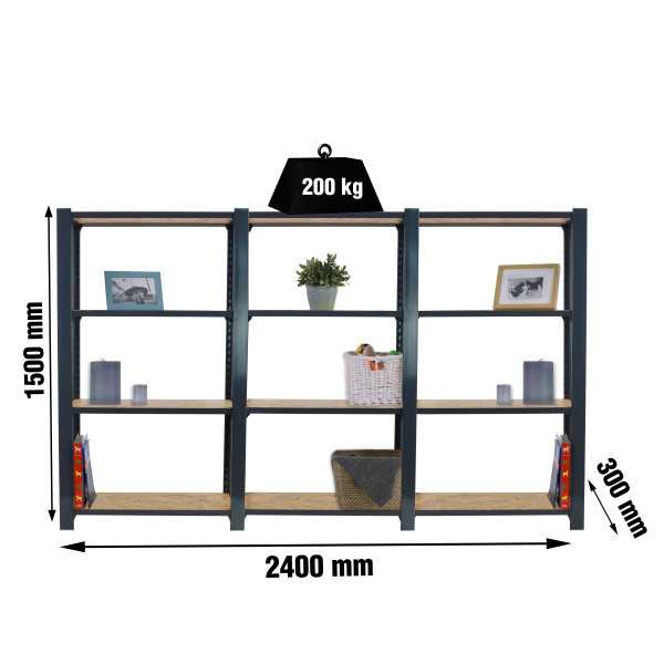 Estanteria 1500x2400x300 OFFICLICK 4/300 WOOD 2400 ANTRACITA/OSB marca SIMONRACK