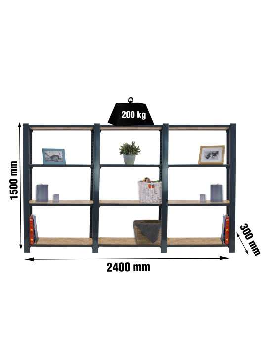 Estanteria 1500x2400x300 OFFICLICK 4/300 WOOD 2400 ANTRACITA/OSB marca SIMONRACK