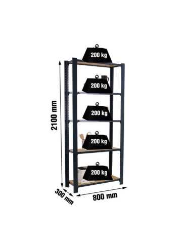 Estanteria 2100x800x300 OFFICLICK 5/300 WOOD 800 ANTRACITA/OSB marca SIMONRACK