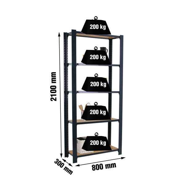 Estanteria 2100x800x300 OFFICLICK 5/300 WOOD 800 ANTRACITA/OSB marca SIMONRACK