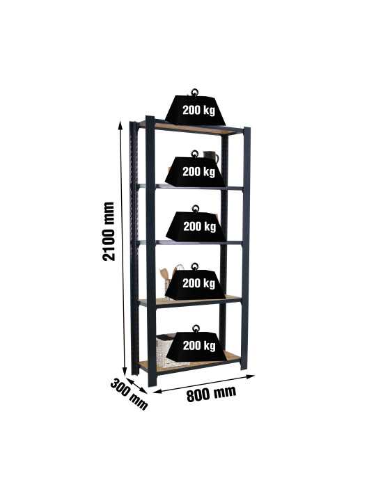 Estanteria 2100x800x300 OFFICLICK 5/300 WOOD 800 ANTRACITA/OSB marca SIMONRACK