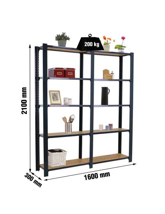 Estanteria 2100x1600x300 OFFICLICK 5/300 WOOD 1600 ANTRACITA/OSB marca SIMONRACK