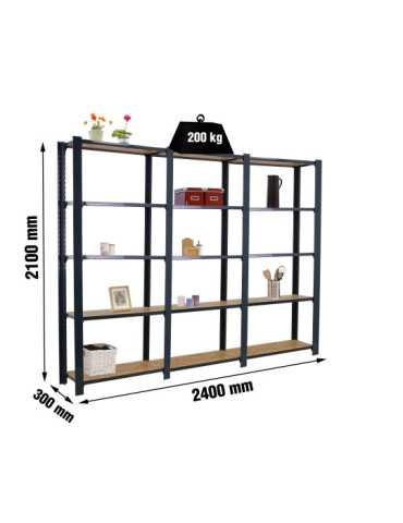 Estanteria 2100x2400x300 OFFICLICK 5/300 WOOD 2400 ANTRACITA/OSB marca SIMONRACK