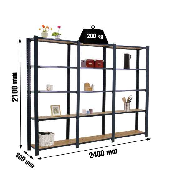 Estanteria 2100x2400x300 OFFICLICK 5/300 WOOD 2400 ANTRACITA/OSB marca SIMONRACK