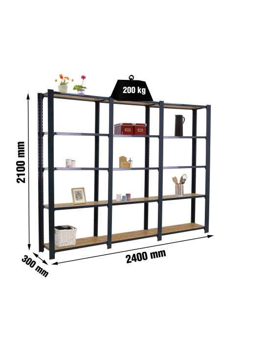 Estanteria 2100x2400x300 OFFICLICK 5/300 WOOD 2400 ANTRACITA/OSB marca SIMONRACK
