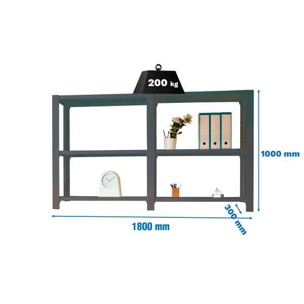 Estanteria 1000x1800x300 PACK OFFICLICK 3/300 METAL I+A ANTRACITA/ANTRACITA marca SIMONRACK