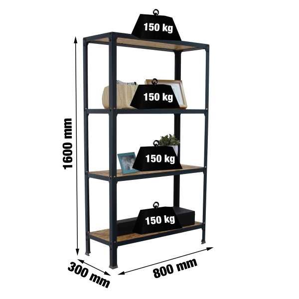 Estanteria 1600x800x300 SIMONHOME CLICK WOOD MINI 4/300 ANTRACITA/OSB marca SIMONRACK