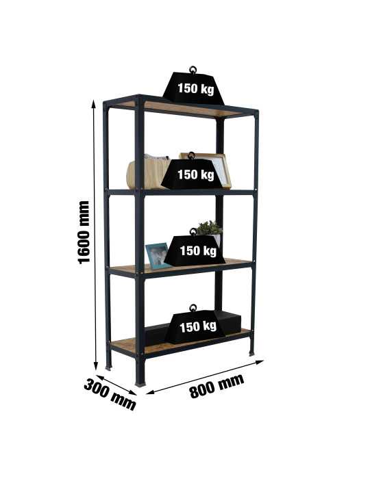 Estanteria 1600x800x300 SIMONHOME CLICK WOOD MINI 4/300 ANTRACITA/OSB marca SIMONRACK