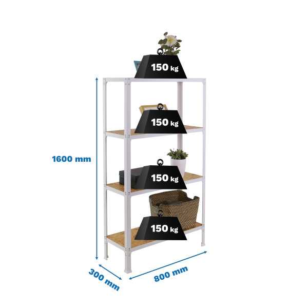 Estanteria 1600x800x300 SIMONHOME CLICK WOOD MINI 4/300 BLANCO/OSB marca SIMONRACK
