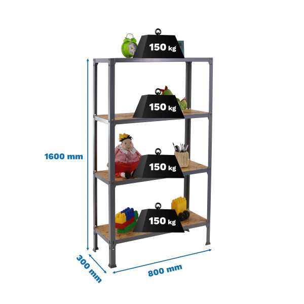 Estanteria 1600x800x300 SIMONHOME CLICK WOOD MINI 4/300 GRIS/OSB marca SIMONRACK