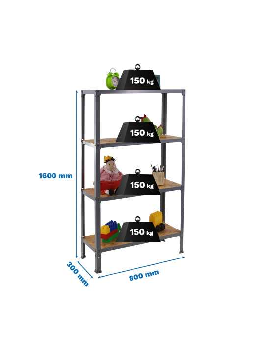 Estanteria 1600x800x300 SIMONHOME CLICK WOOD MINI 4/300 GRIS/OSB marca SIMONRACK