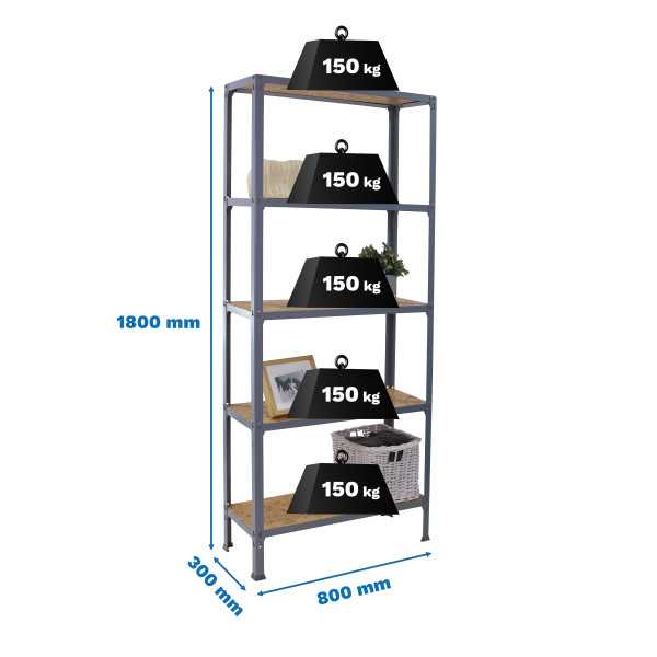 Estanteria 1800x800x300 SIMONHOME CLICK WOOD MINI 5/300 GRIS/OSB marca SIMONRACK