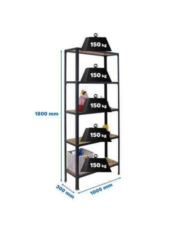 Estanteria 1800x1000x300 SIMONHOME CLICK WOOD PLUS 5/300 ANTRACITA/OSB marca SIMONRACK