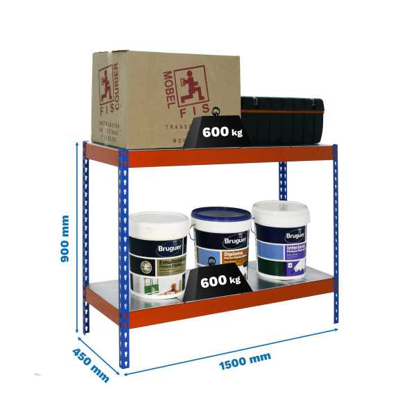 Estanteria 900x1500x450 SIMONFORTE 1504/2 METAL 900 AZUL/NARANJA/GALVA marca SIMONRACK