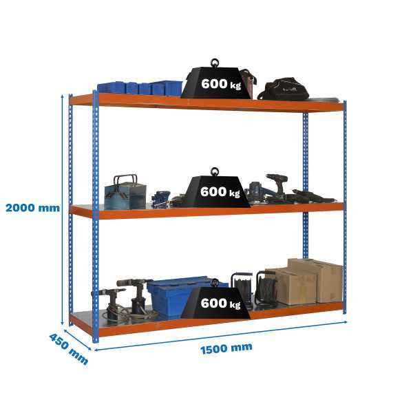 Estanteria 2000x1500x450 SIMONFORTE 1504/3 METAL AZUL/NARANJA/GALVA marca SIMONRACK