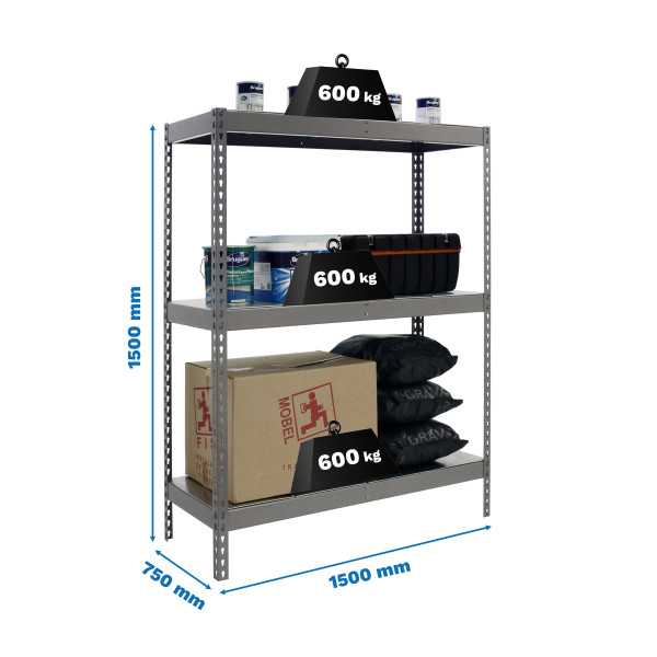 Estanteria 1500x1500x750 SIMONFORTE 1507/3 METAL 1500 GRIS/GALVA marca SIMONRACK