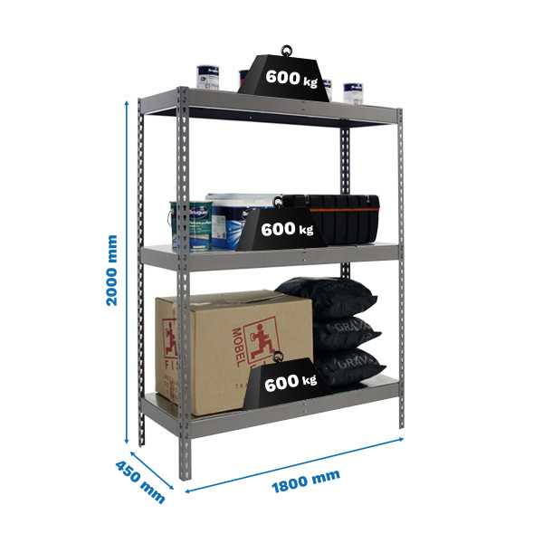 Estanteria 2000x1800x600 SIMONFORTE 1806/3 METAL GRIS/GALVA marca SIMONRACK