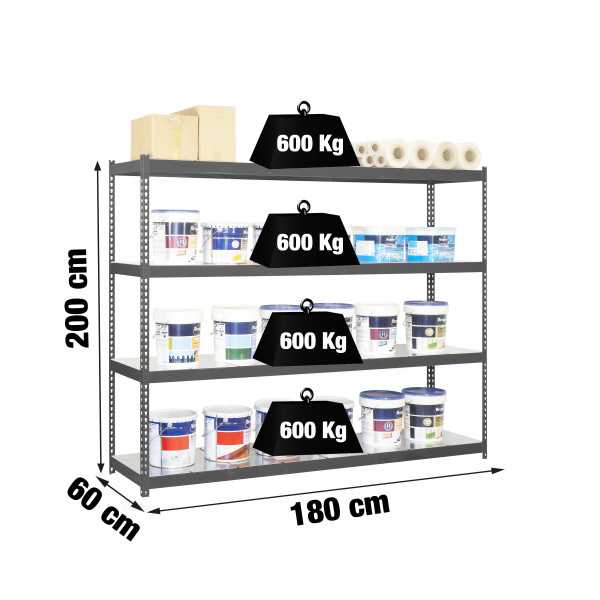 Estanteria 2000x1800x600 SIMONFORTE 1806/4 METAL ANTRACITA/GALVA marca SIMONRACK