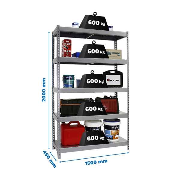 Estanteria 2000x1500x450 SIMONFORTE 1504/5 METAL GRIS/GALVA marca SIMONRACK