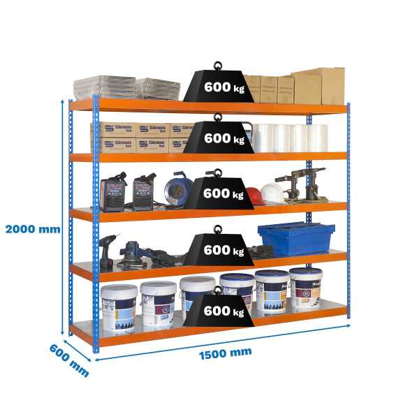 Estanteria 2000x1500x600 SIMONFORTE 1506/5 METAL AZUL/NARANJA/GALVA marca SIMONRACK