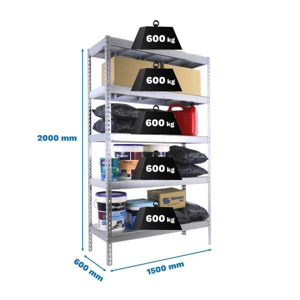 Estanteria 2000x1500x600 SIMONFORTE 1506/5 METAL GALVA/GALVA marca SIMONRACK