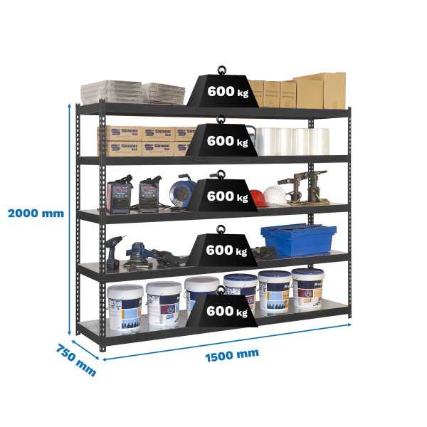 Estanteria 2000x1500x750 SIMONFORTE 1507/5 METAL ANTRACITA/GALVA marca SIMONRACK