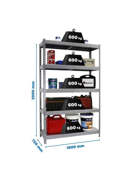 Estanteria 2000x1800x750 SIMONFORTE 1807/5 METAL GRIS/GALVA marca SIMONRACK