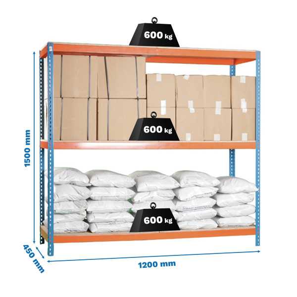 Estanteria 1500x1200x450 SIMONFORTE 1204/3 CHIPBOARD 1500 AZ/NAR/MAD marca SIMONRACK
