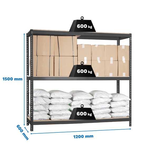 Estanteria 1500x1200x600 SIMONFORTE 1206/3 CHIPBOARD 1500 ANTRACITA/MAD marca SIMONRACK