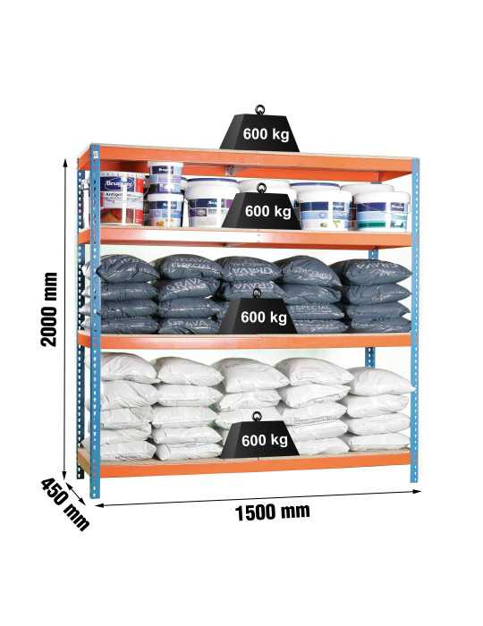 Estanteria 2000x1500x450 SIMONFORTE 1504/4 CHIPBOARD AZUL/NARANJA/MADER marca SIMONRACK
