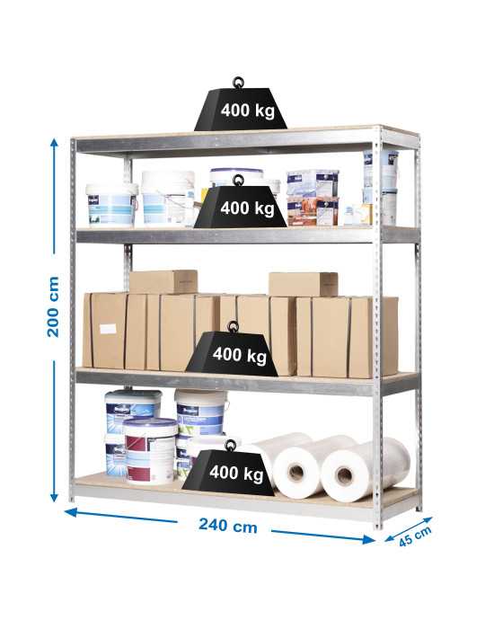 Estanteria 2000x2400x450 SIMONFORTE 2404/4 CHIPBOARD GALVA/MADERA marca SIMONRACK