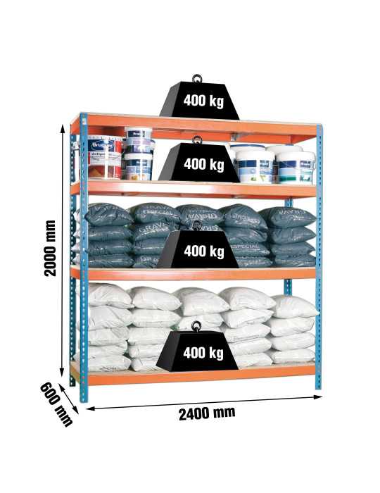 Estanteria 2000x2400x600 SIMONFORTE 2406/4 CHIPBOARD AZUL/NARANJA/MADER marca SIMONRACK