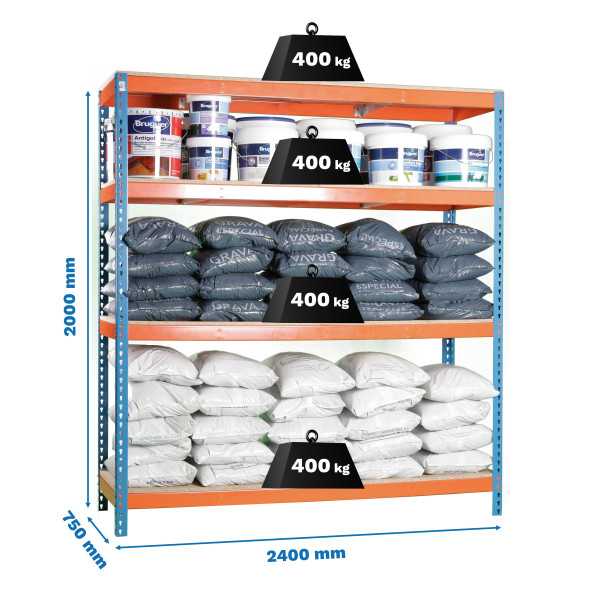 Estanteria 2000x2400x750 SIMONFORTE 2407/4 CHIPBOARD AZUL/NARANJA/MADER marca SIMONRACK