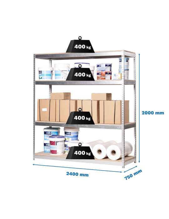 Estanteria 2000x2400x750 SIMONFORTE 2407/4 CHIPBOARD GALVA/MADERA marca SIMONRACK