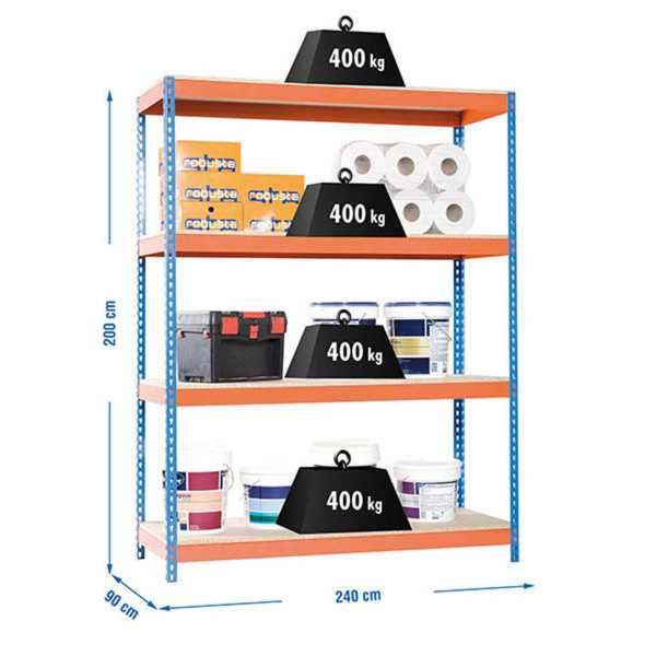 Estanteria 2000x2400x900 SIMONFORTE 2409/4 CHIPBOARD AZUL/NARANJA/MADER marca SIMONRACK